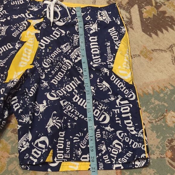 Corona Extra Cerveza Beer Licensed Blue Yellow Board Shorts Bathing Suit Size 34 - Picture 5 of 6